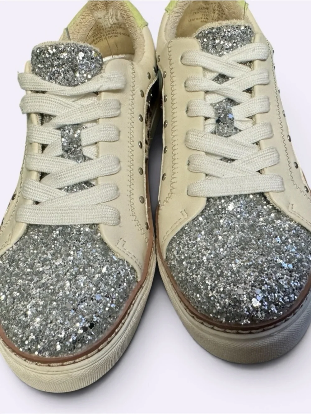 Crown Vintage Kalinda sneakers glitter, leopard print and stud accents Sz 7